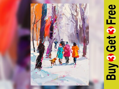 Heller Winterspaziergang 5''x7'' Druck auf mattem Papier | Einzigartige abstrakte Malerei