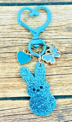 Blue Glitter Easter Peeps Bunny Heart Swivel Key Chain Backpack Tag Purse Charms