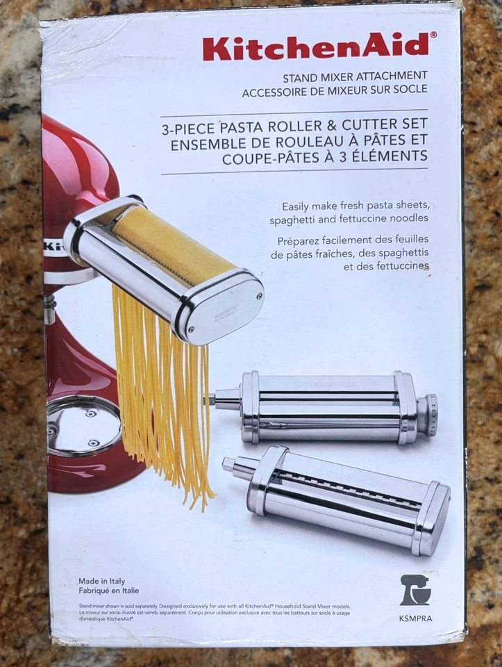 KITCHEN AID 3-PC. PASTA ROLLER & CUTTER SET #KSMPRA STAINLESS STEEL IN BOX - Image 1 of 4