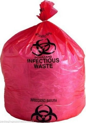 Biohazard Waste Red Infectious Liners Bags 1.5 Mil Thick 24'' x 24'' 200 Bags
