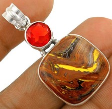 Natural Tiger Iron Jasper & Garnet 925 Sterling Silver Pendant Jewelry,