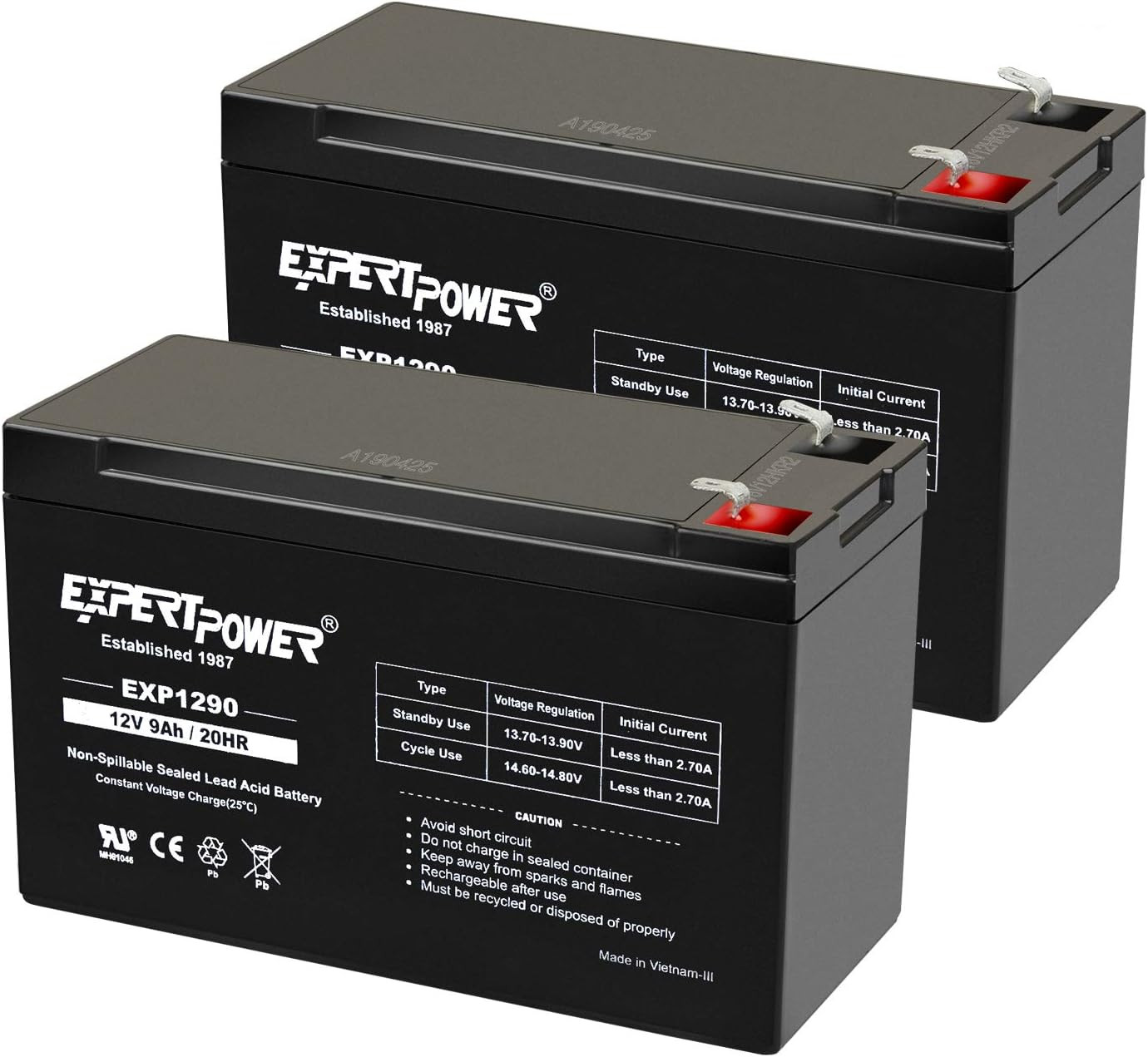 EXP1290 (2 Pack) - 12V 9AH SLA AGM Rechargeable 12V Battery 