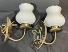 2 VINTAGE WALL SCONCE LIGHT ELECTRIC FIXTURE HOBNAIL WHITE MILK GLASS SHADES USA