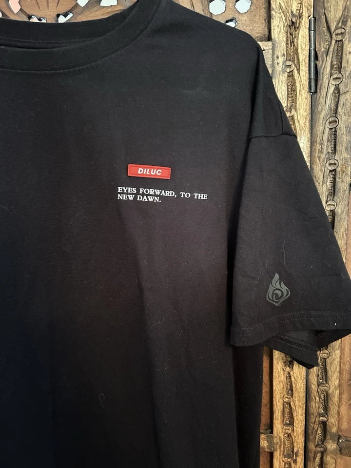 Camiseta negra grande Genshin Impact para hombre gráfico del lado oscuro del amanecer Foto 4 de 4