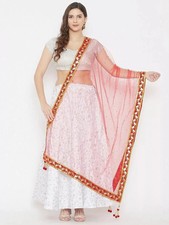Net Dupatta For Women Indian Stole Scarf Wrap Embroidery Work Chunni