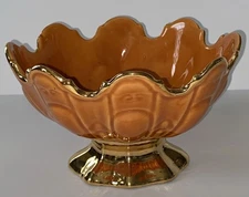Vintage 1950s ~ 23K Gold Plated ~ Orange Pedestal Compote Candy Dish ~ Rare