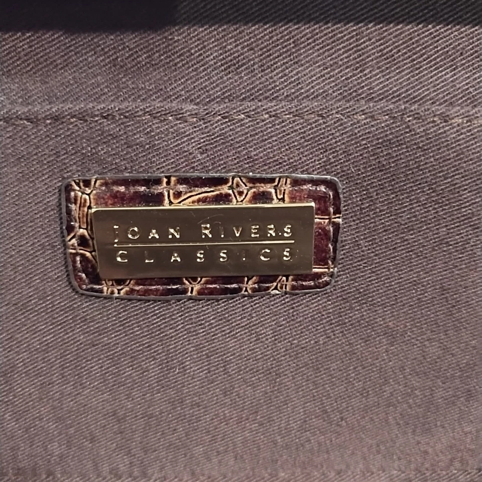 Bolsa clutch Joan Rivers Classics marrom escuro falsa pele de jacaré/cobra - Imagem 4 de 4