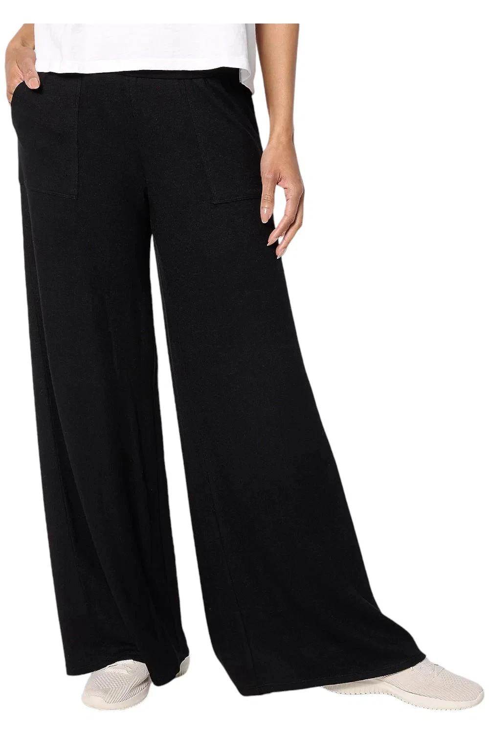 Peace Love World Women's Comfy Pull-On Patch Pocket Pants Blk