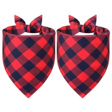 Christmas Dog Bandanas 2-Pack - Reversible Red-Black Buffalo Plaid Scarf for ...