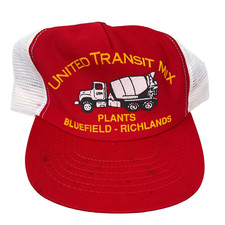 Vintage Cement Truck Trucker Hat Cap Made In USA Puffy Print 80s 90s Red White