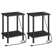 Side Table with Charging Station, Set of 2 End Tables with USB Port and Outle...