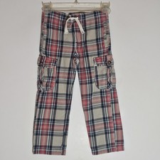 mini Boden Pants Boys 6y Red Plaid Cargo Pull On 100 Cotton Stretch Elastic Tie