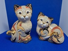 Set of 2 De Rosa Rinconada Artesania Ceramic Cat Sculptures Gold & Silver Accent
