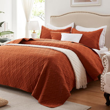 Leaonme California King Size Quilt Set 3 Pieceslightweight Burnt Orange/Rust