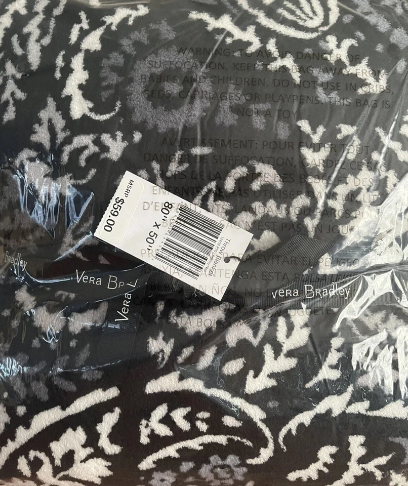 "Manta Vera Bradley polar Paisley Noir 80""x50"" totalmente nueva" Foto 3 de 4