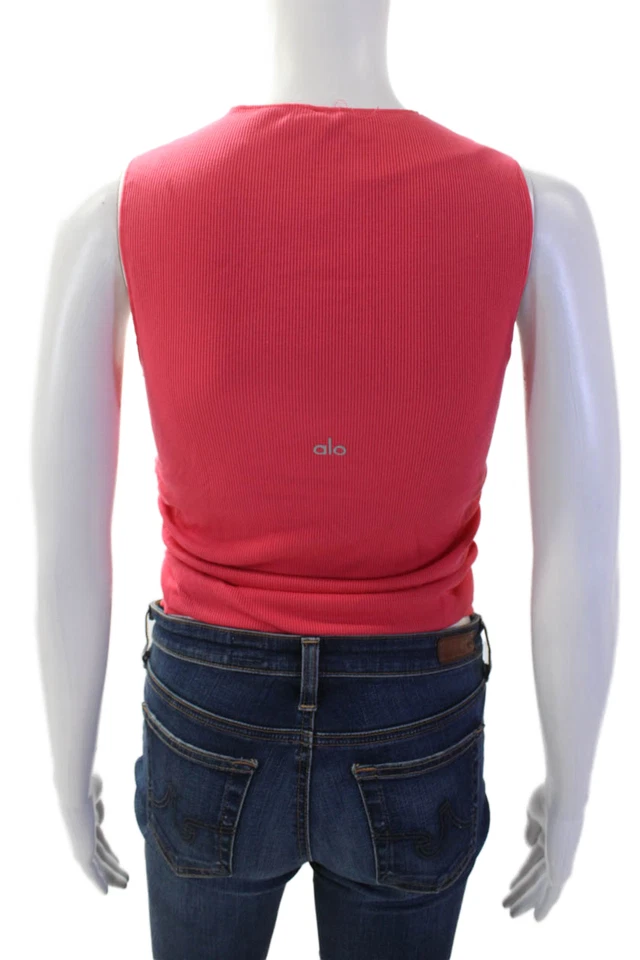 Camiseta sin mangas Alo para mujer acanalada cuello redondo lado acanalado activo coral talla S Foto 3 de 4