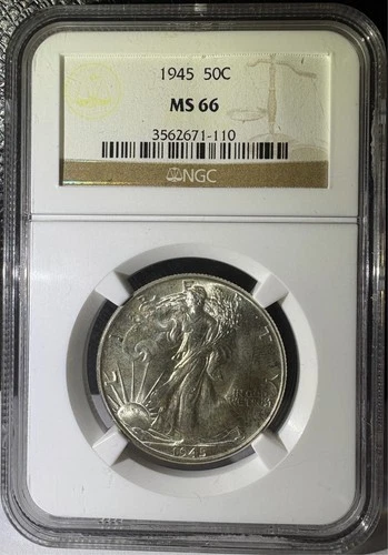 1945 50c Silver Walking Liberty Half Dollar NGC MS66 (110)