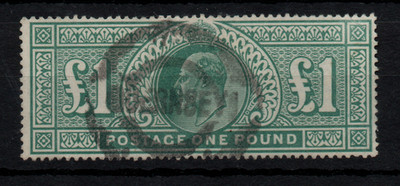 GB KEVII 1902 £1 dull blue green SG266 fine used Guernsey WS47378