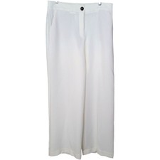 Mango Size 10 White High Rise Fluid Wide Leg Trouser Pants Neutral Old Money NWT