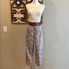 Vintage Ralph Lauren Blue Label Paisley Cropped Cotton Pants size 12