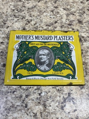 Antique Mother's Mustard Plasters Leaves First Aid Tin. full
