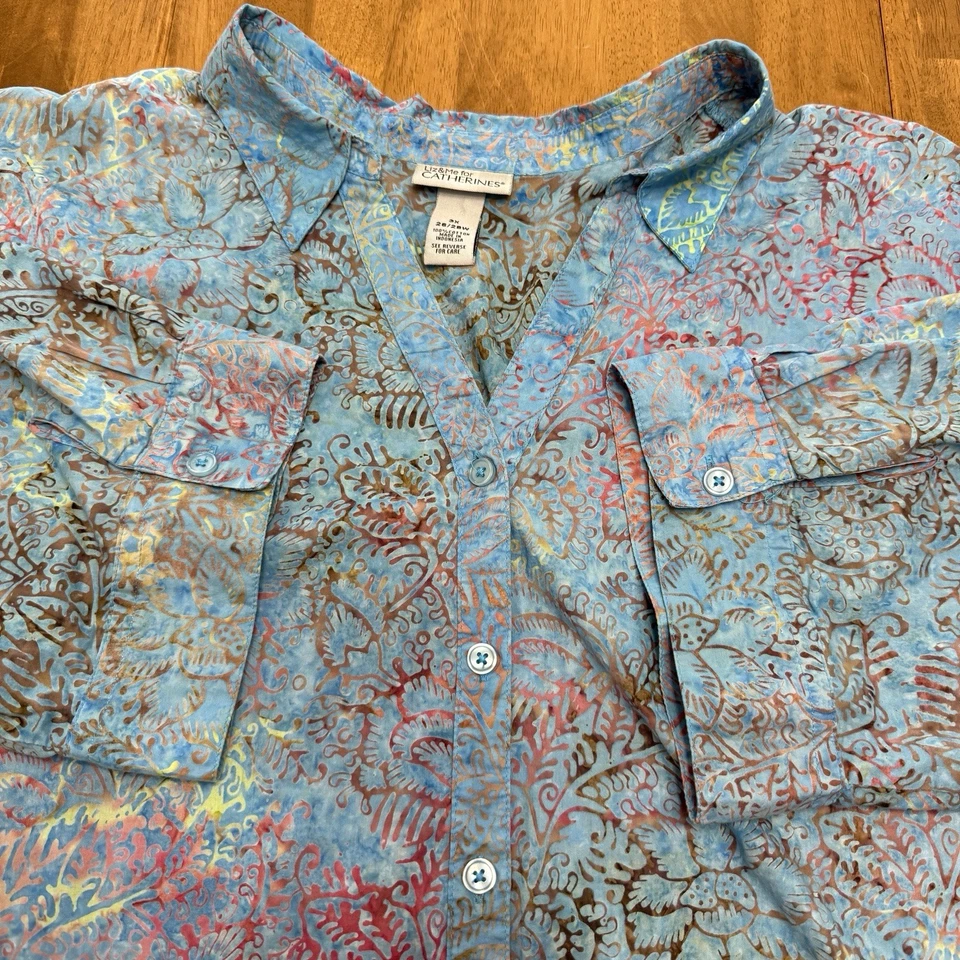 Liz & Me Catherine’s top women’s 3X floral Hawaiian beachy coastal office cotton - Image 2 of 4