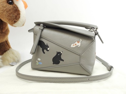 Loewe Puzzle Mini Bag Suna Limited Bear Dog Gray Calf Leather Crossbody Official