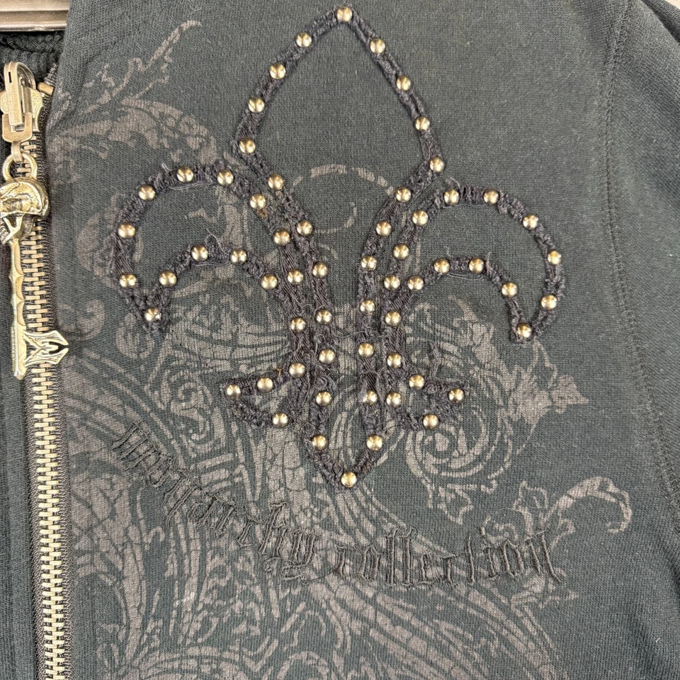 Monarchy Collection Jacket Mens Large Black Tattoo Studded Skull Zip Y2K LA - Image 3 of 4