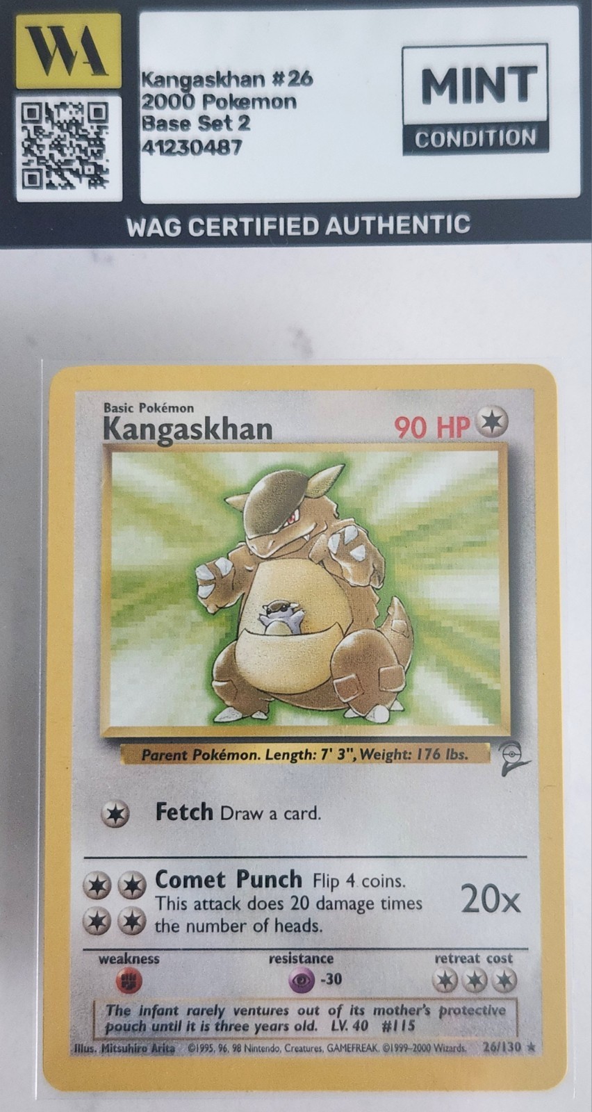WAG Certified Mint Pokémon TCG Kangaskhan 26/130 Base Set 2 Unlimited Rare Tcg