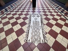 Vintage Moroccan Azilal Runner Rug — Handwoven Wool | Cream & Brown
