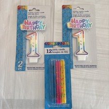4 Piezas 1 VELAS NÚMERO CUMPLEAÑOS Con FELIZ CUMPLEAÑOS Topper y 12 Velas de Fiesta