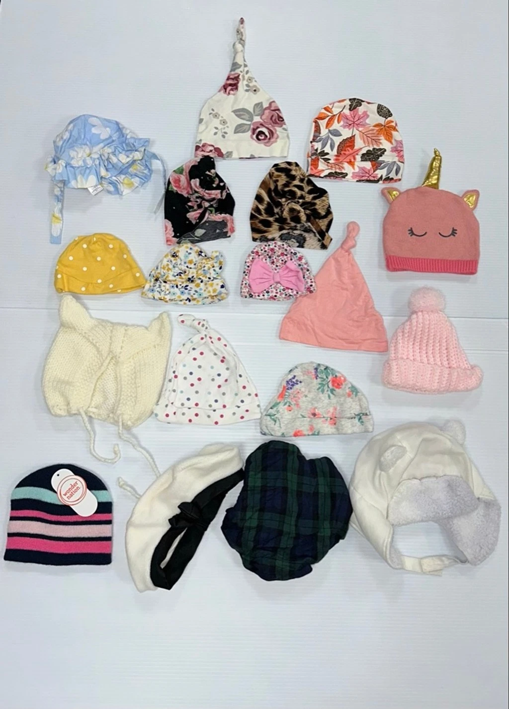 Lot of 18 Baby Girl Assorted Hats Bundle One Size Multi-color Pink