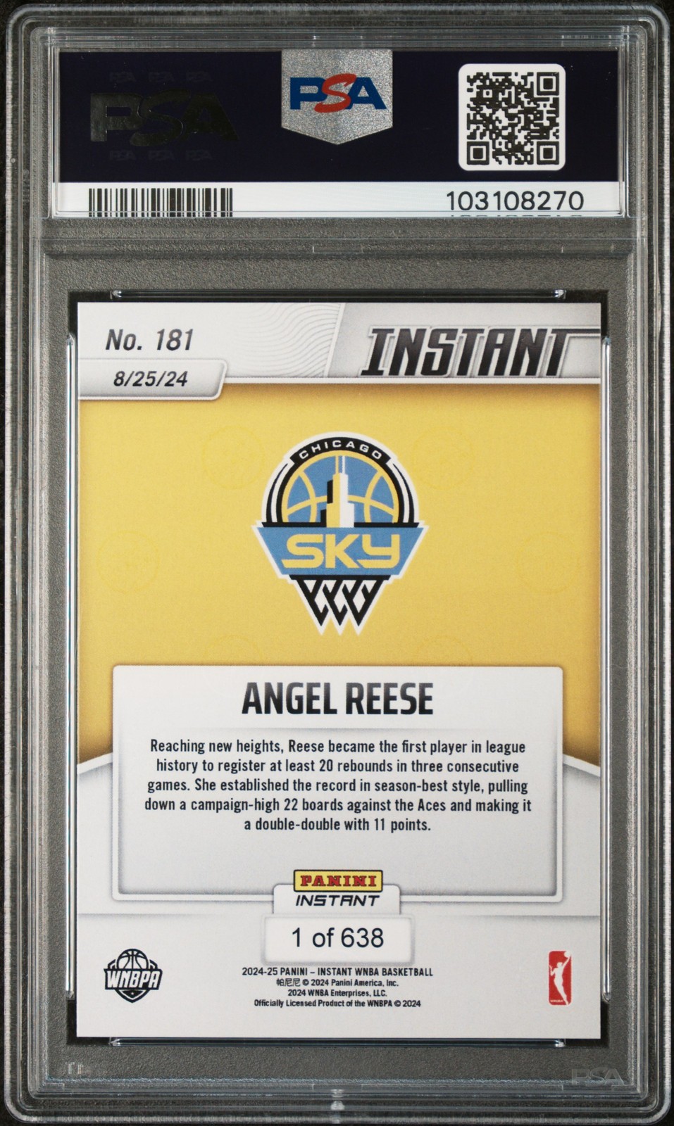 2024 PANINI INSTANT WNBA #181 ANGEL REESE ROOKIE RC PSA 9 view 2