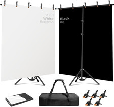 6.5X5Ft 2In1 Black White Photo Backdrop Stand Kit with T-Shape Stand  Reversibl
