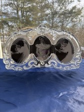 Vintage Mikasa Princess Lead Frosted Crystal Triple Oval Photo Frame