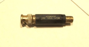 Tektronix 011-059 10X 50 Ohm .5W Attenuator. 1/2 watt BNC  male to female