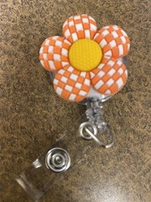 Checkered flower CNA MA nurse Teacher RN Name iD Badge Holder Clip Retractable