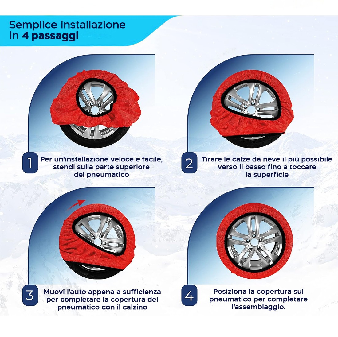 Set 2 Catene da Neve in Tessuto Kit Calze Omologate En 16662 Auto per Pneumatici - Miniatura 4
