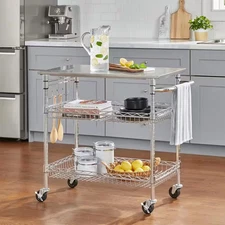 Gatefield Chrome with Stainless Steel Top Rolling Kitchen Cart with Storage Shel