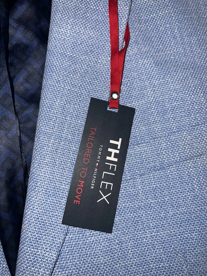 NUEVO CON ETIQUETAS TOMMY HILFIGER Abrigo Deportivo Azul Algodón Elástico TH Flex Ajuste Moderno 46L Foto 2 de 4