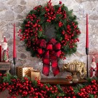 Christmas Artificial Red Berry Wreath For Front Door Red Bow Door Hanging Wreath