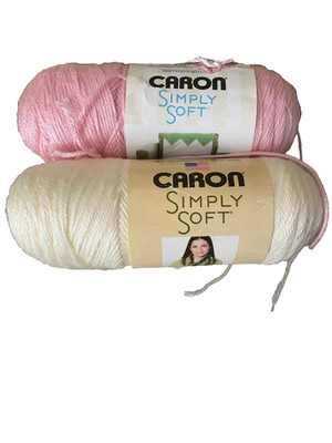 2 Caron Simply Soft Yarn Yarn Soft Pink & Off White Baby Yarn 4 Medium 315 Yrds