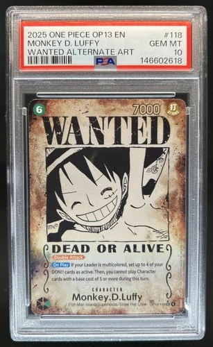 2025 One Piece Monkey D. Luffy Secret Rare Alt Art #OP13-118 PSA 10 GEM MINT