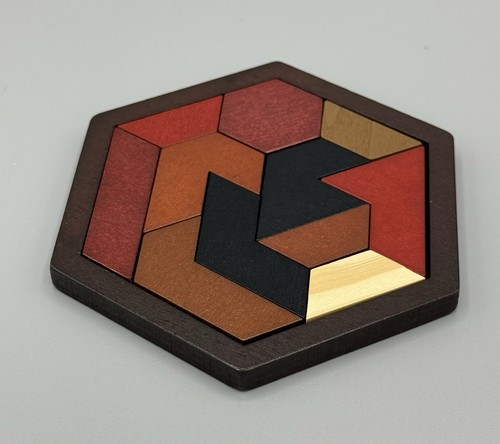 12 pcs Hexagon Tangram Jigsaw Puzzles Wooden Puzzle Games Brain Puzzles Kids + - Picture 2 of 3