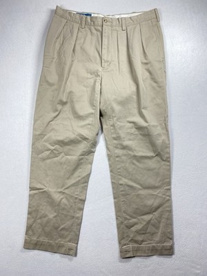 VTG Polo Ralph Lauren Chino Pants Mens 34x30 Beige Preppy Straight Pleated Ethan