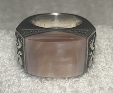 Vintage Sterling Silver 925 Pink Mother of Pearl Dome Filigree Ring Size 6 13.2g
