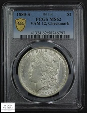 1880 S VAM-12 Checkmark Hit List Morgan Silver Dollar $1 PCGS MS 62