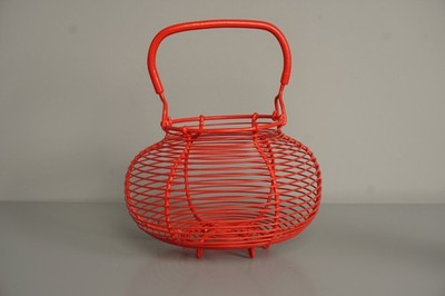 Vintage French Egg Basket 1950s Red Metal Wire Easter Nest