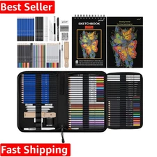 Complete 76-Piece Art Drawing Set with Sketchbook & Tutorials