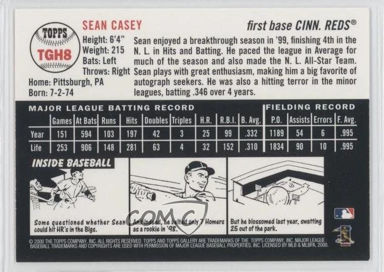 2000 Topps Gallery Heritage Sean Casey #TGH8 - Image 2 of 2